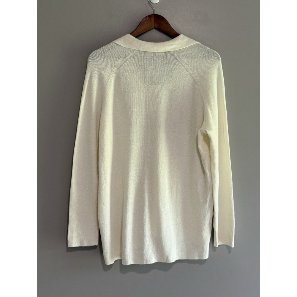 Eileen Fisher Linen Crepe Stretch Top Boxy Ivory Cream Classic Collar Texture M - Picture 10 of 16